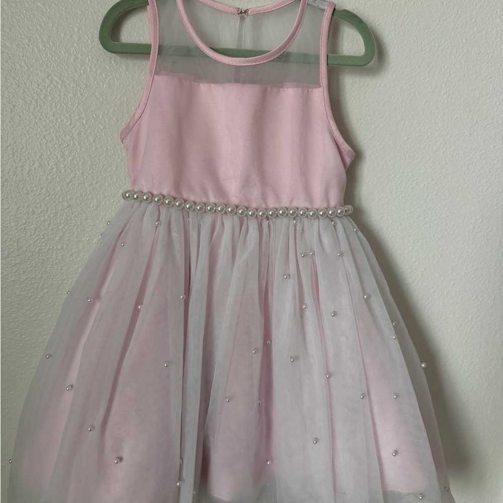 American Princess Pink Pearl-Trim Tulle Party Dress